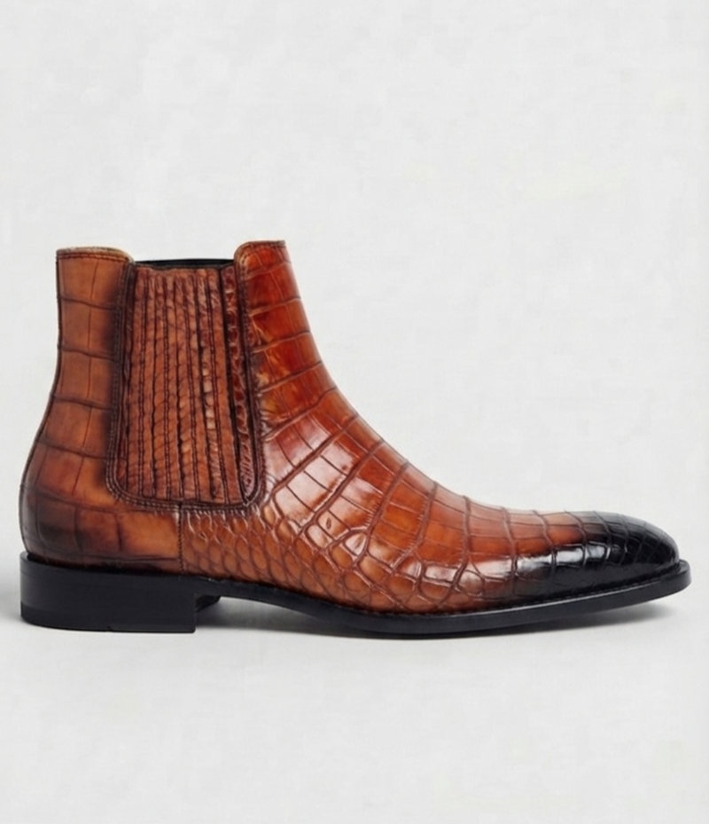 Tan Alligator-original Leather Chelsea Boots