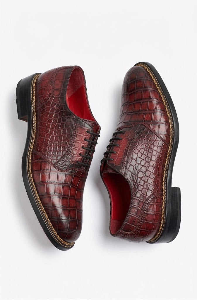 Burgundy crocodile Norwegian stitch oxford