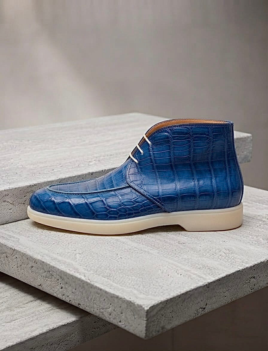 Blue crocodile chukka boots