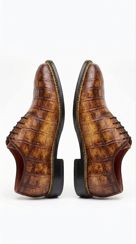 Tan patina crocodile oxford