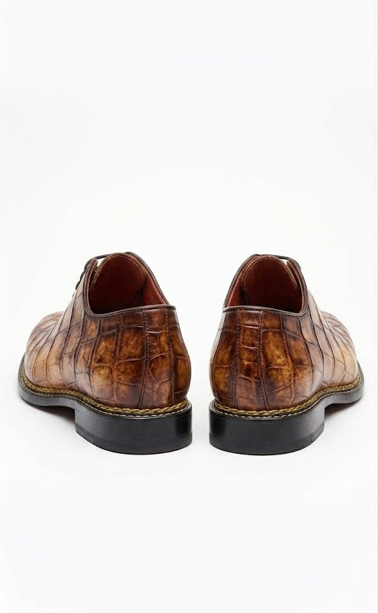 Tan patina crocodile oxford