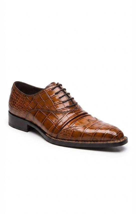 Tan crocodile wingtip oxford