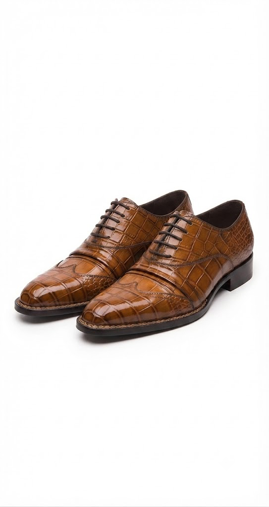 Tan crocodile wingtip oxford