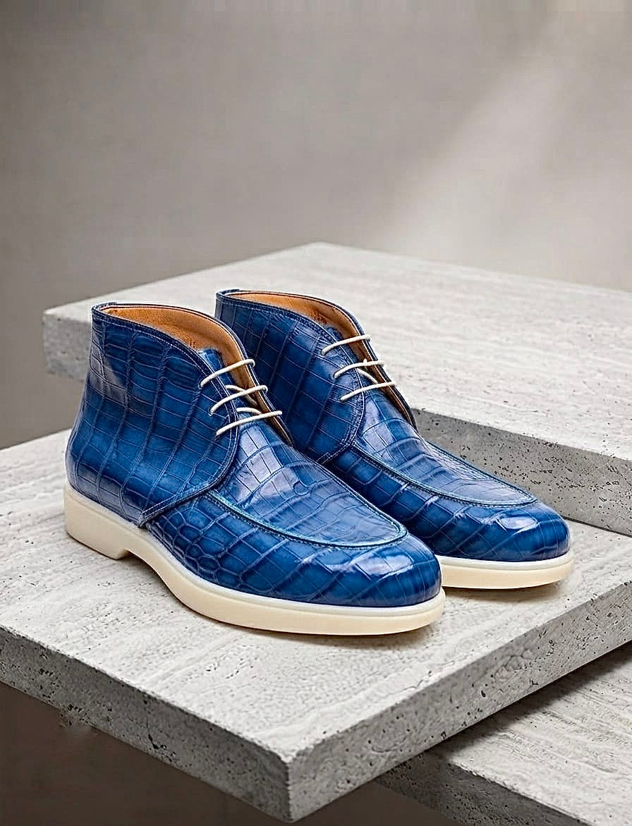 Blue crocodile chukka boots