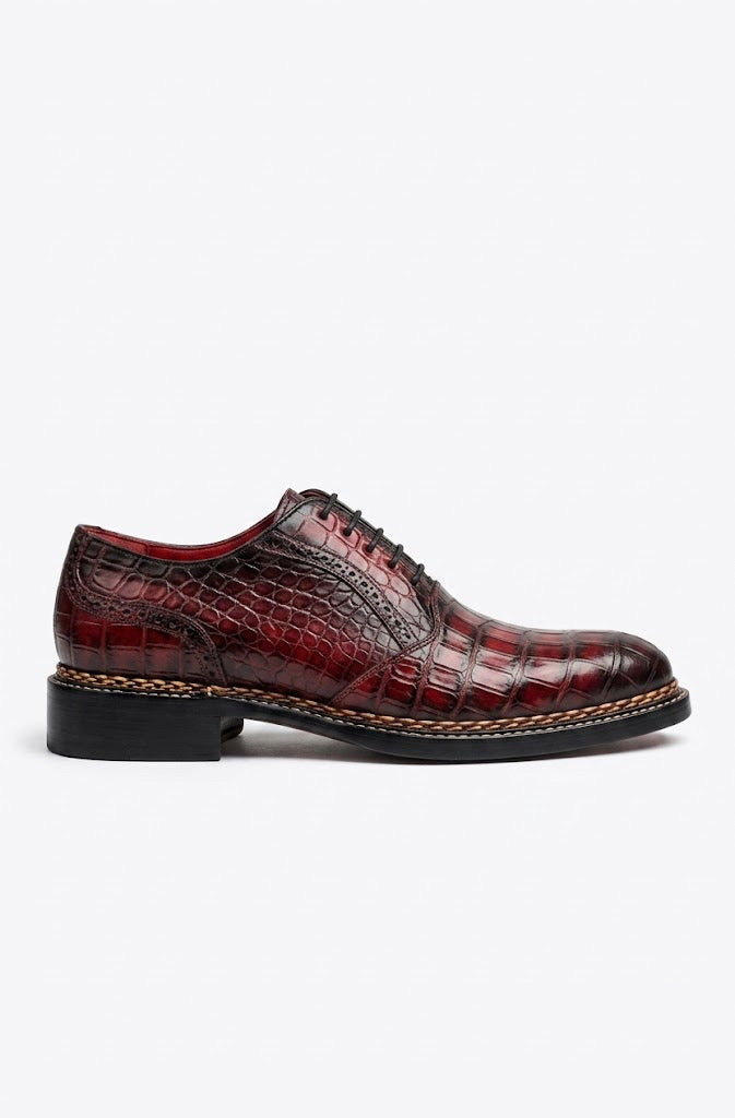 Burgundy crocodile Norwegian stitch oxford