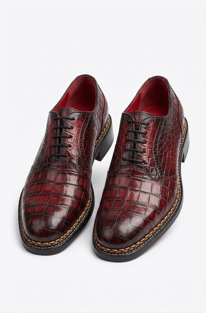 Burgundy crocodile Norwegian stitch oxford