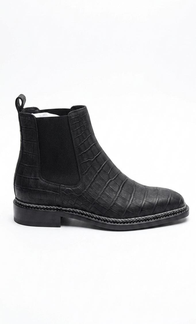 Black nubuck crocodile skin Chelsea boots