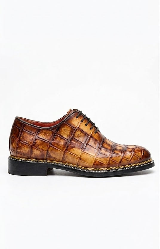Tan patina crocodile oxford