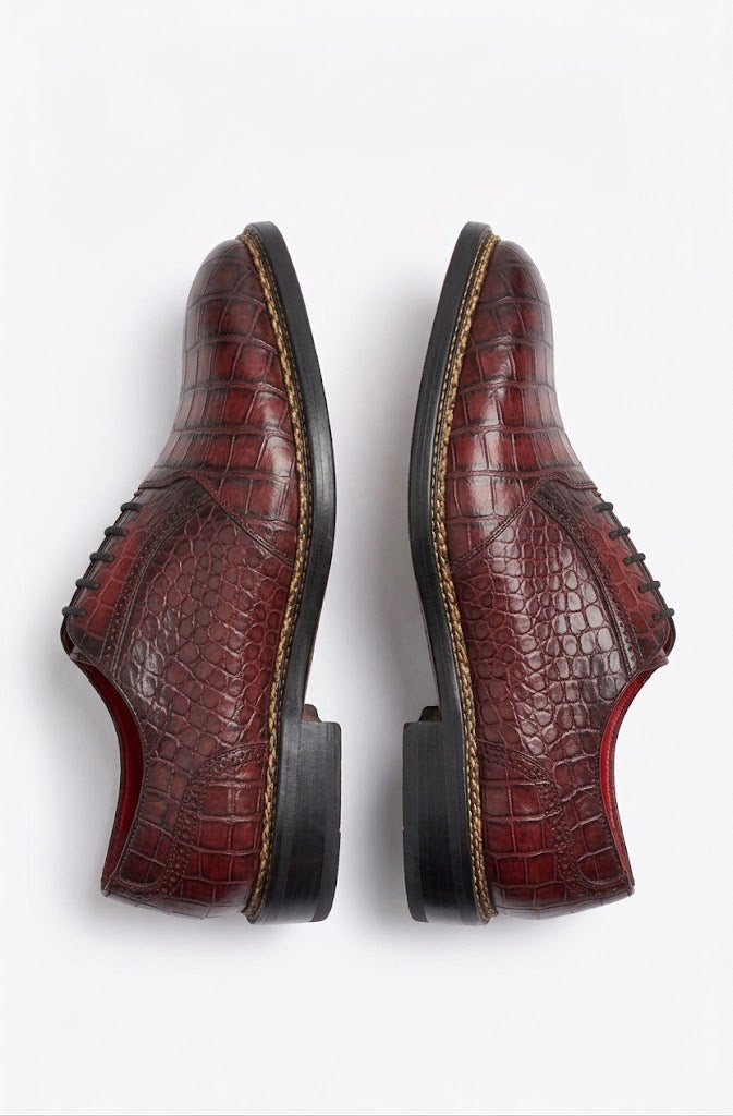 Burgundy crocodile Norwegian stitch oxford