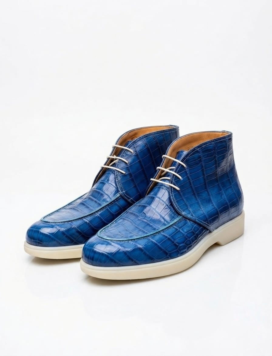 Blue crocodile chukka boots