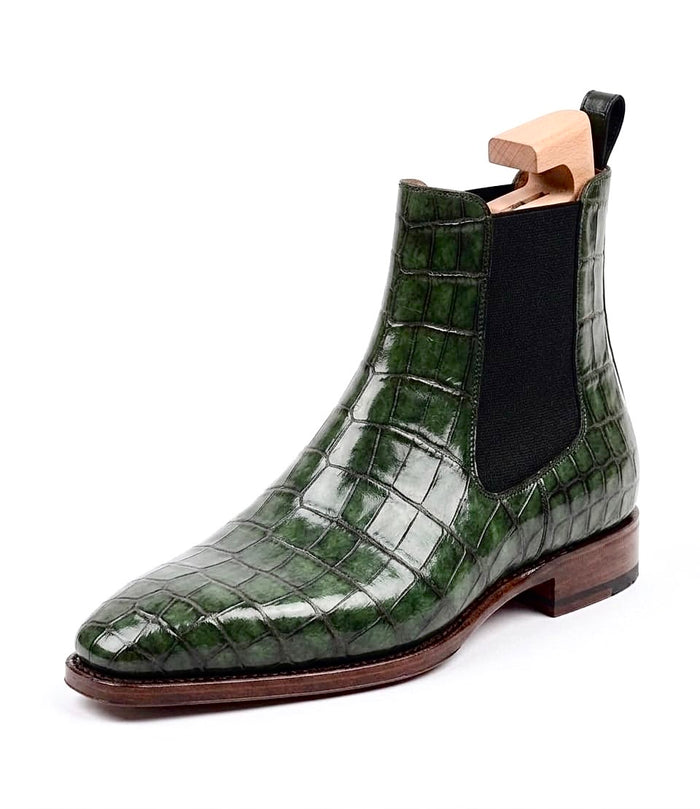 Olive green Crocodile Leather Chelsea