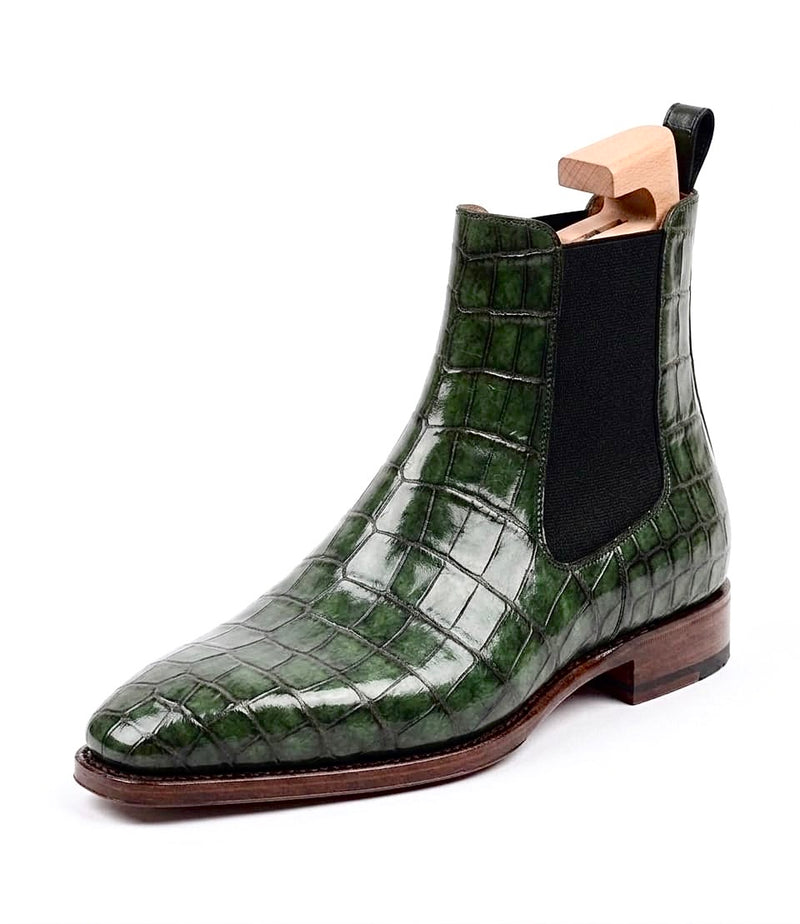 Olive green Crocodile Leather Chelsea