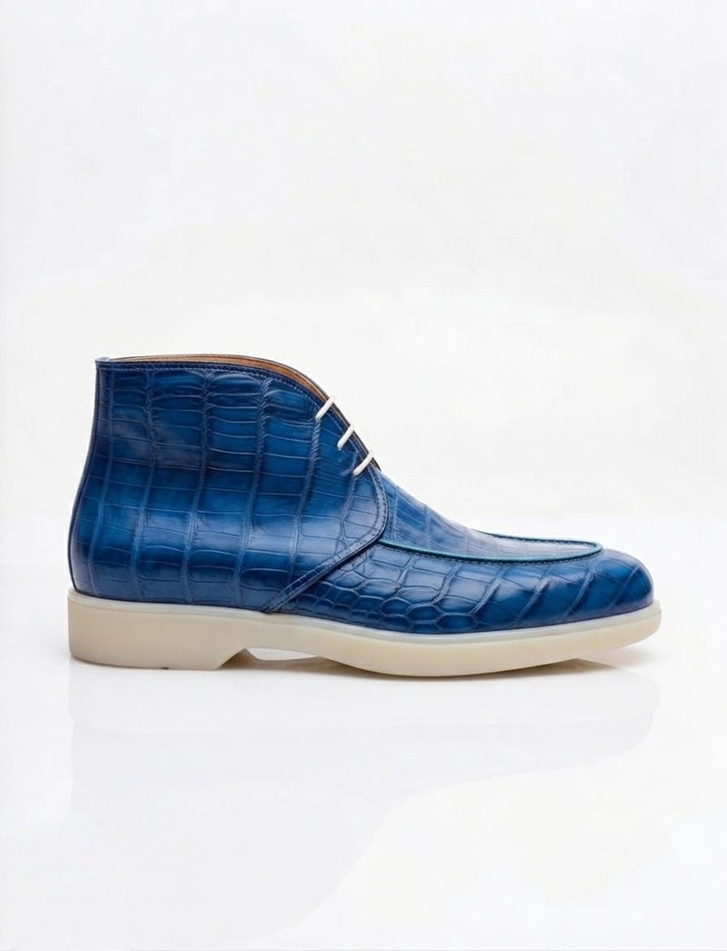 Blue crocodile chukka boots