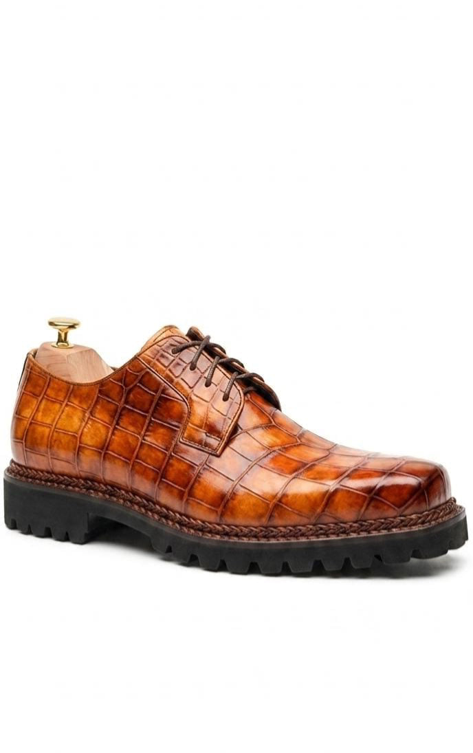 cognac burnished patina derby