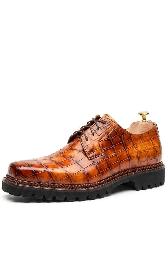 cognac burnished patina derby