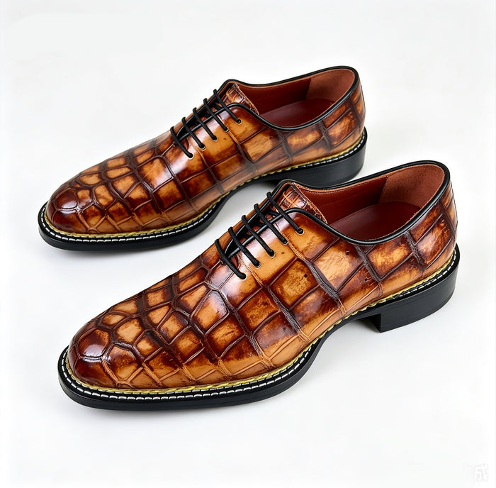 Tan patina crocodile oxford