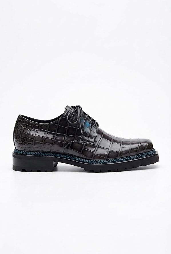 Gray patina crocodile derby