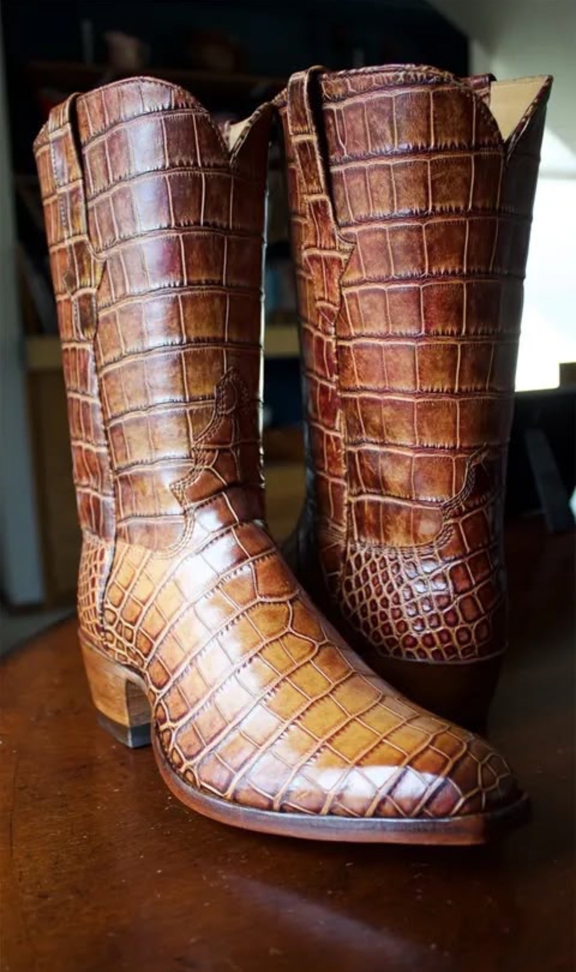 Custom brown alligator boots