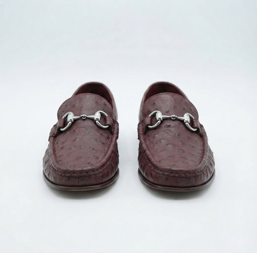 Burgundy Ostrich Leather Horsebit Loafers