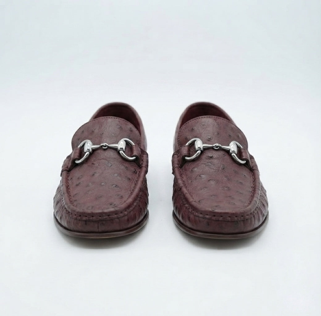 Burgundy Ostrich Leather Horsebit Loafers