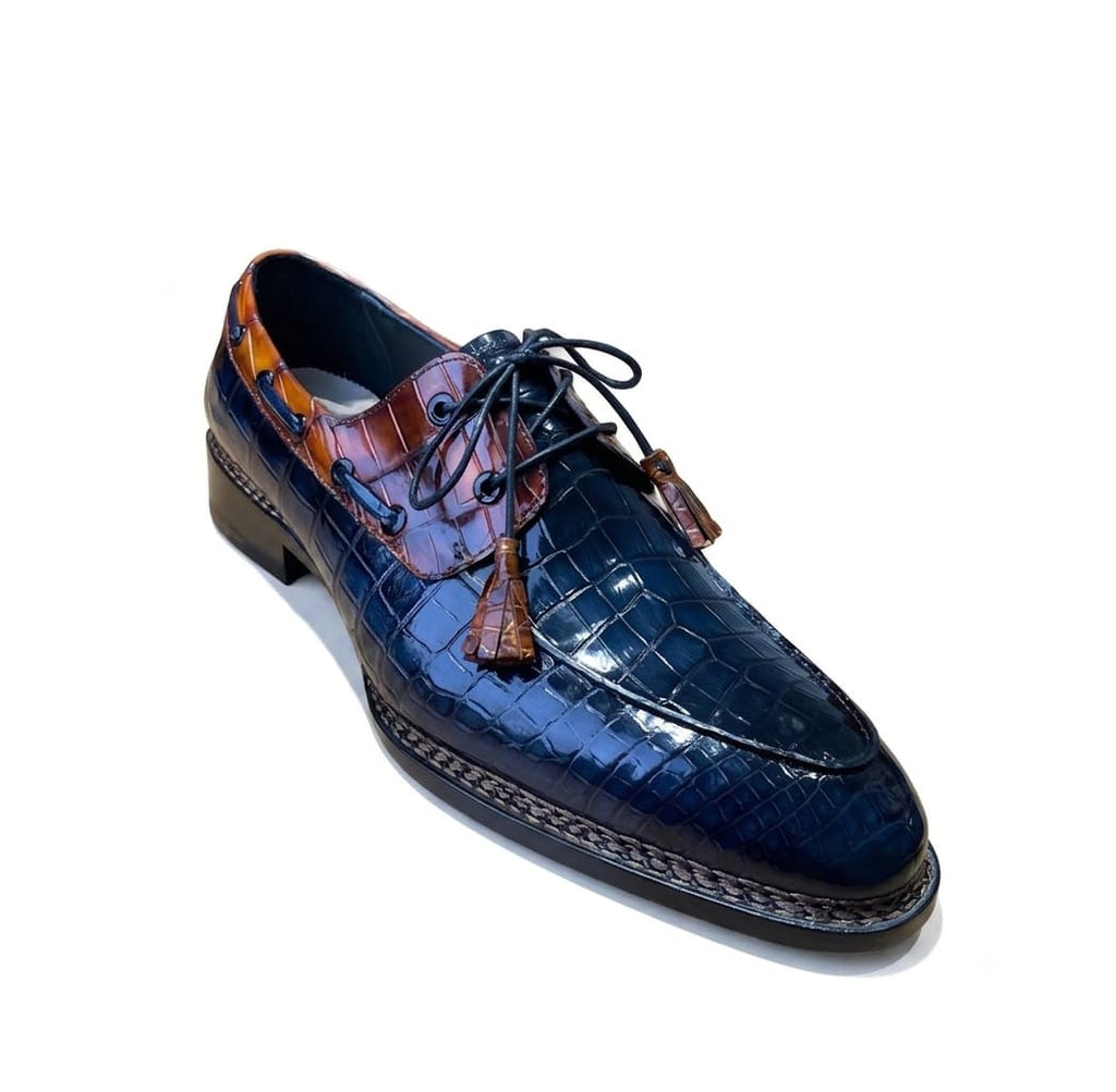 Two-Tone Blue and Brown Crocodile Leather Tassel derby