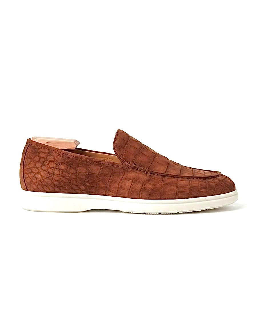 Cognac Brown Crocodile original Slip-On Casual Loafers
