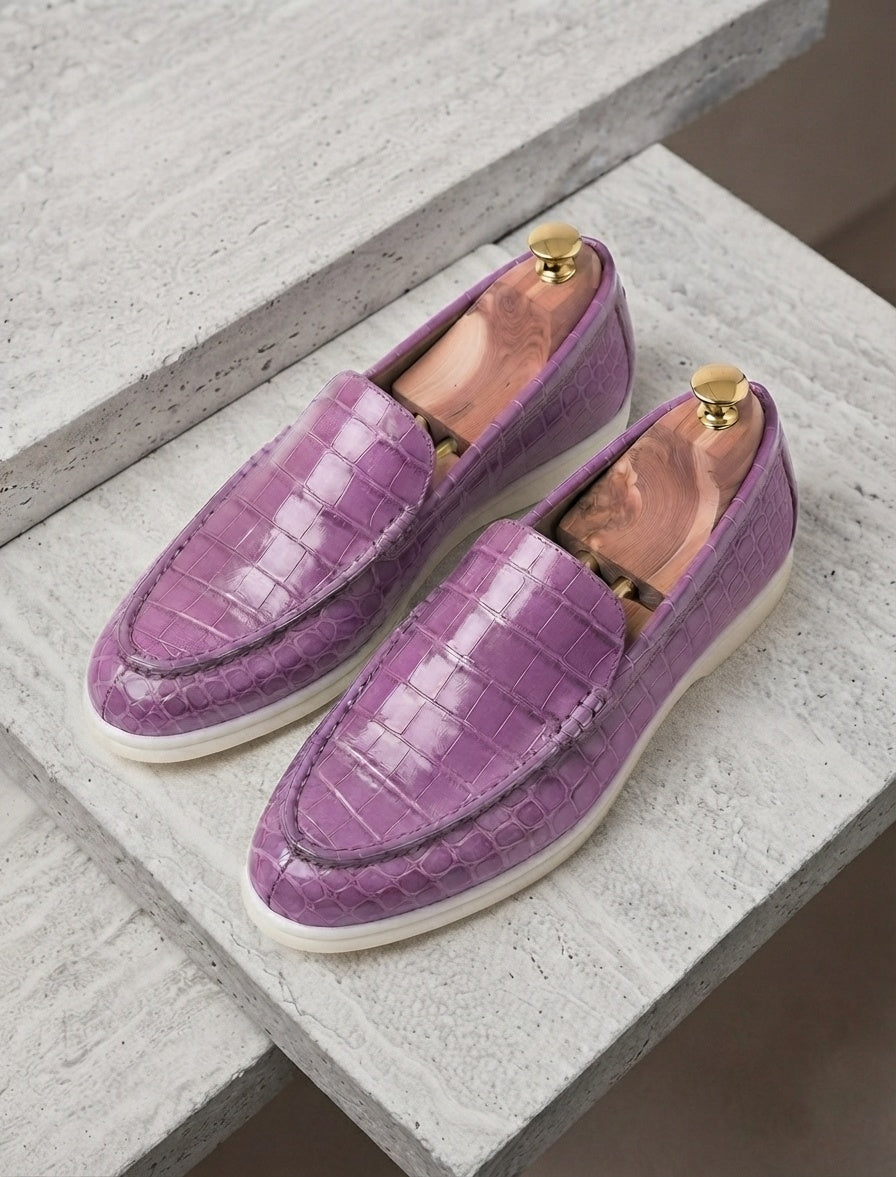 Purple Crocodile-original Leather Loafers