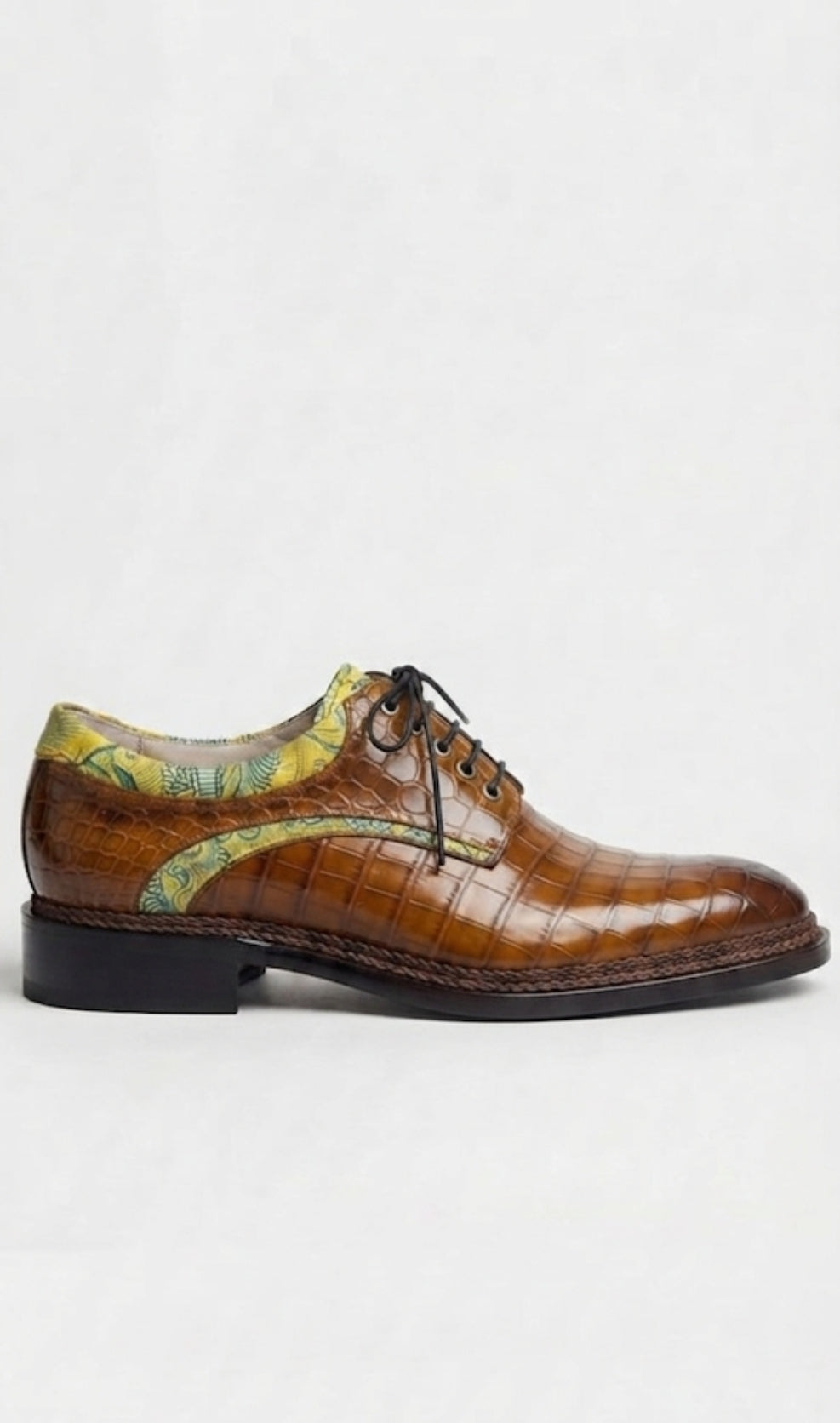 Exquisitely crafted brown crocodile-lace-up dress shoes