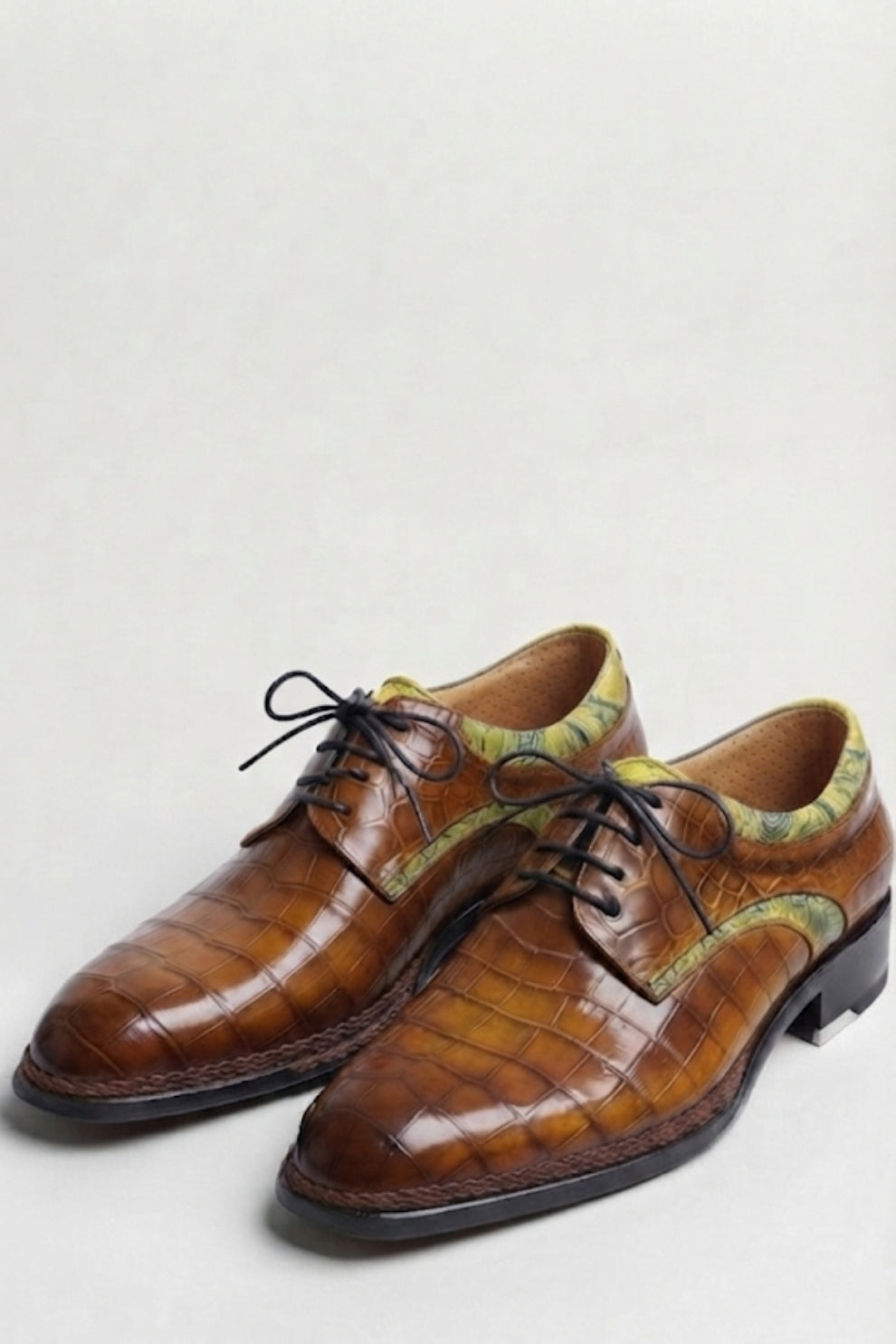 Exquisitely crafted brown crocodile-lace-up dress shoes