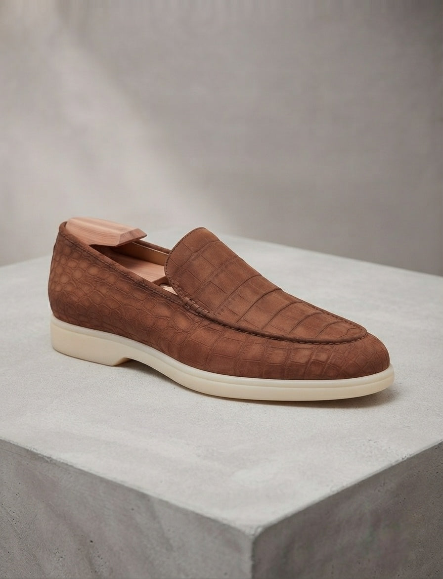 Cognac Brown Crocodile original Slip-On Casual Loafers