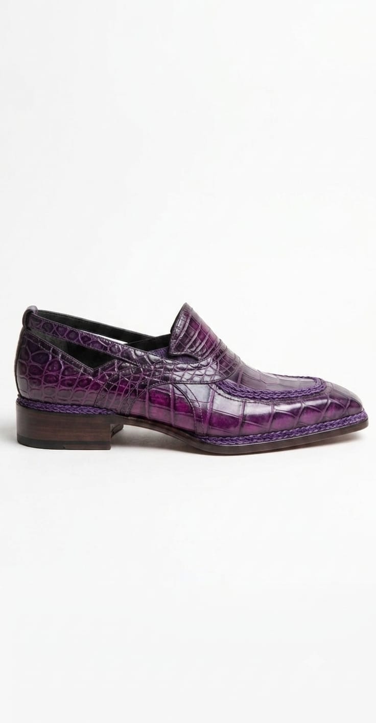 Hand-Dyed Purple Crocodile Leather Loafers