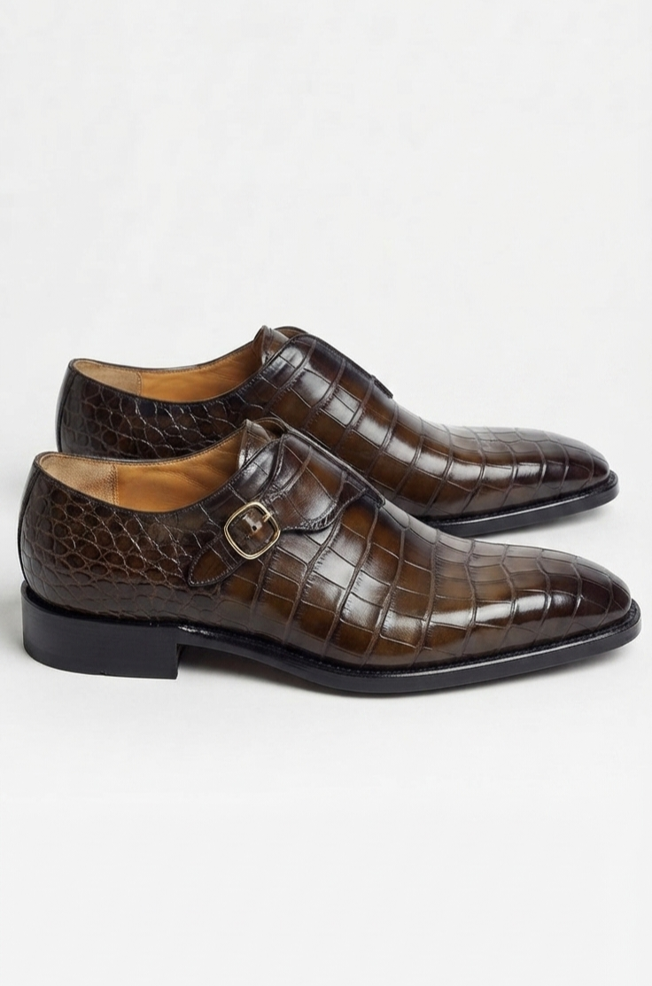 Sophisticated Brown Alligator original Leather Monk Strap