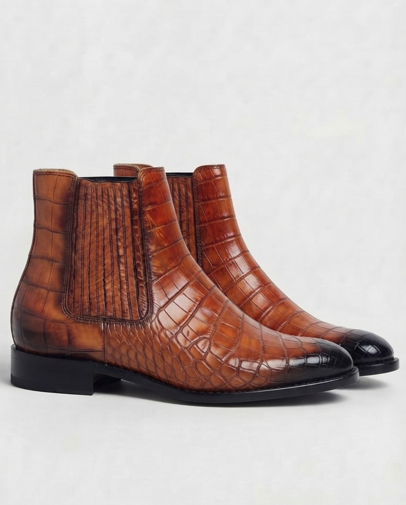 Tan Alligator-original Leather Chelsea Boots