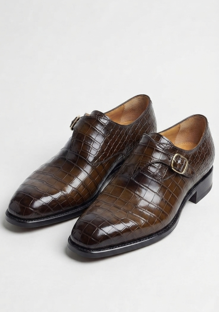 Sophisticated Brown Alligator original Leather Monk Strap
