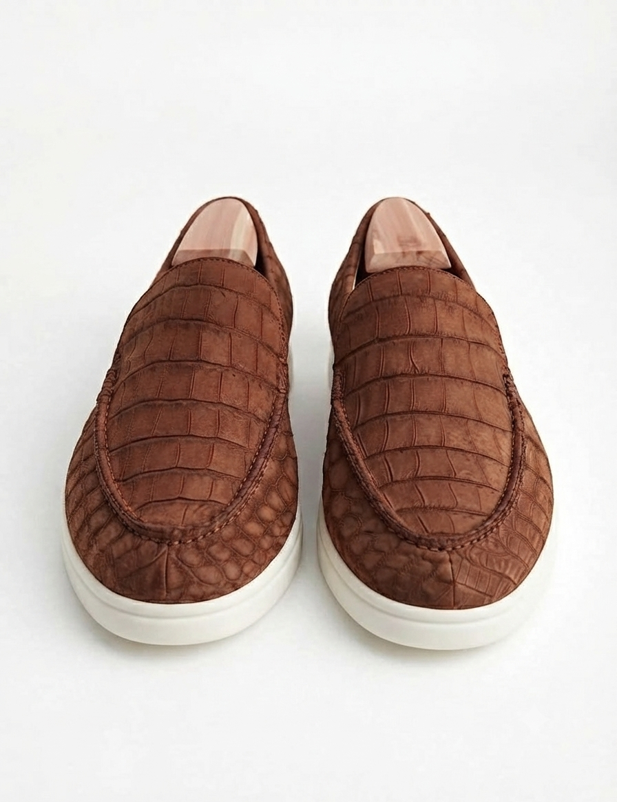 Cognac Brown Crocodile original Slip-On Casual Loafers