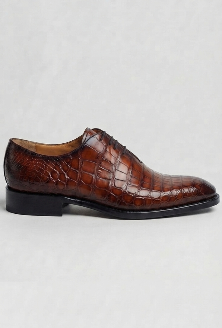 Elegant Brown Alligator original Leather Oxford Shoes