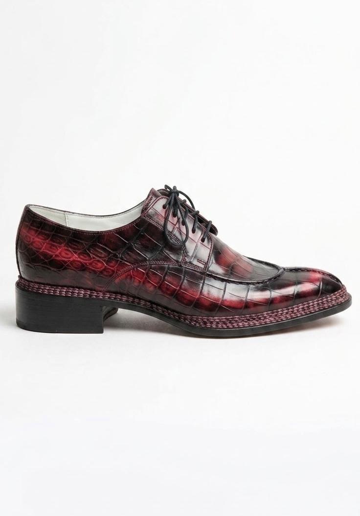 Hand-Dyed Burgundy Crocodile Leather Derby