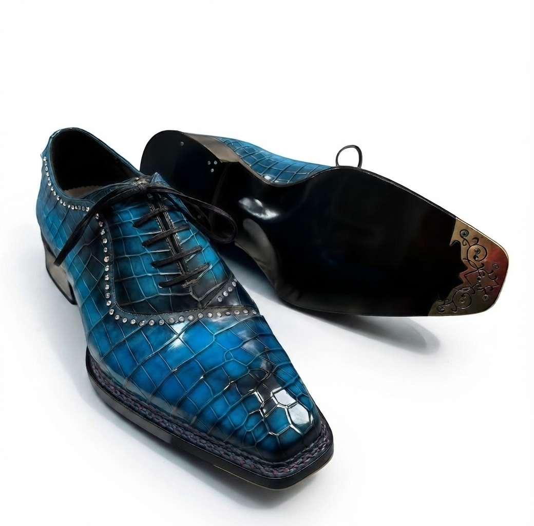 crocodile-textured lace-up dress shoes