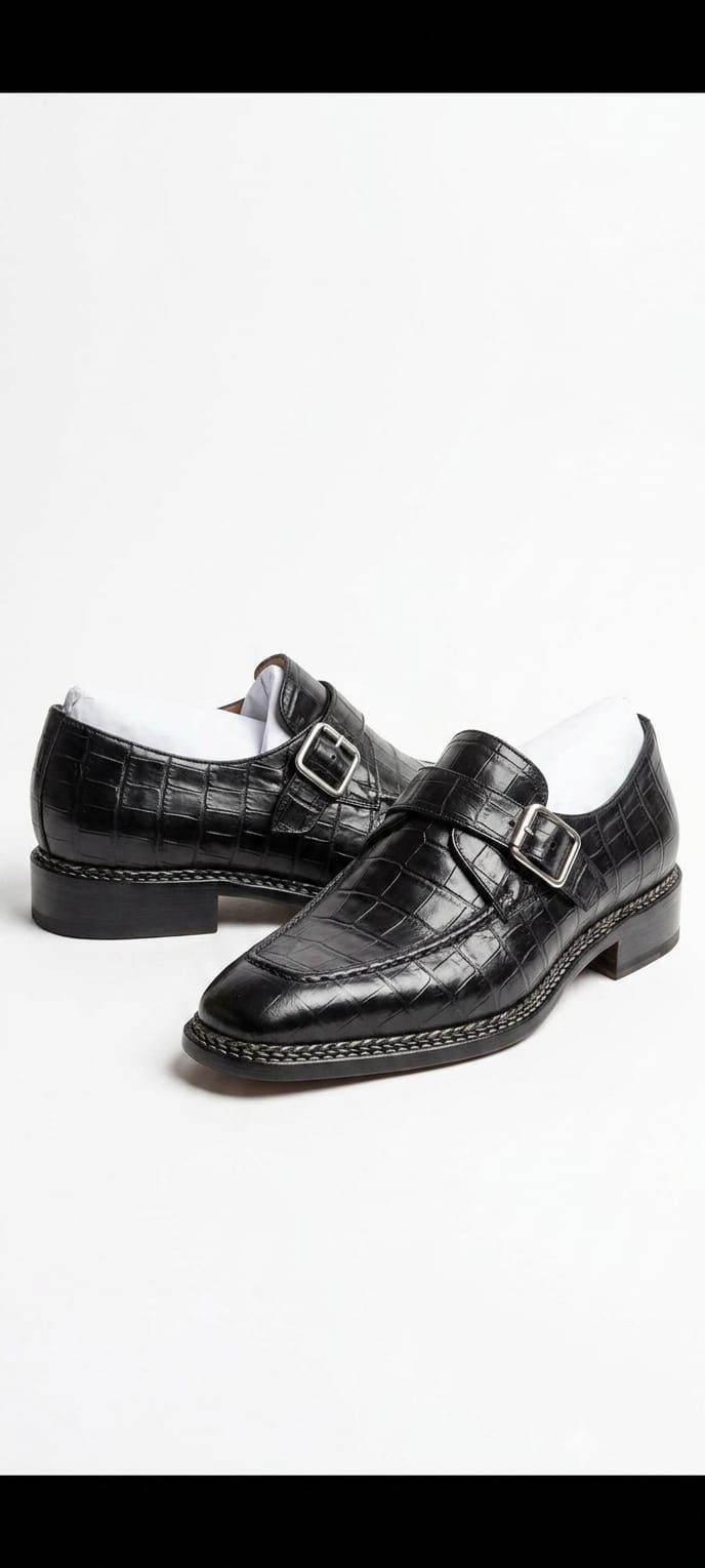 Black Crocodile Single Monk Strap