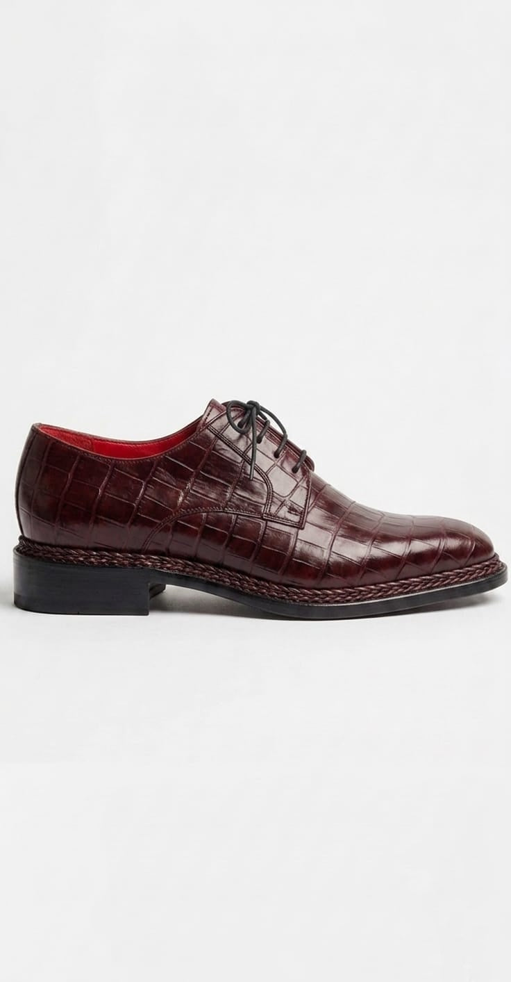 Red crocodile oxford derby