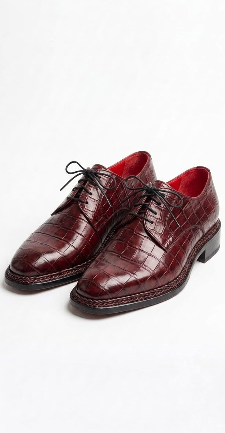 Red crocodile oxford derby
