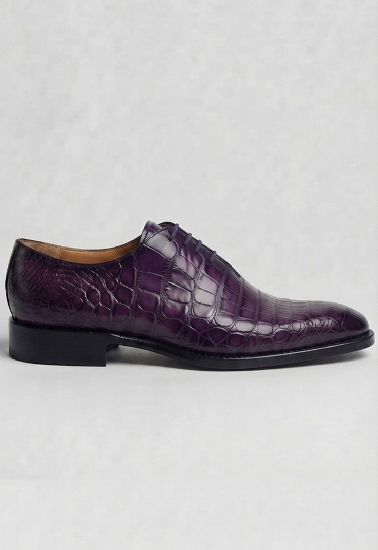 Sophisticated Deep Purple Alligator-original Leather Oxford Shoes