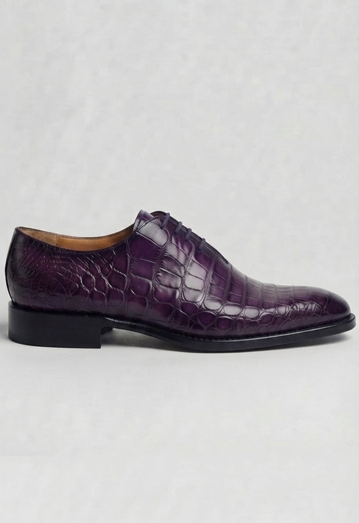 Sophisticated Deep Purple Alligator-original Leather Oxford Shoes