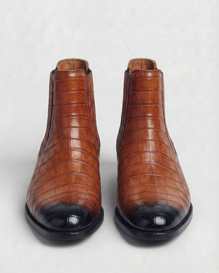 Tan Alligator-original Leather Chelsea Boots