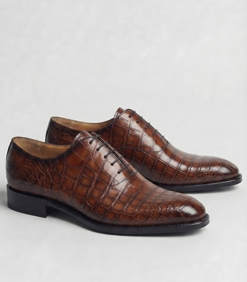 Elegant Brown Alligator original Leather Oxford Shoes