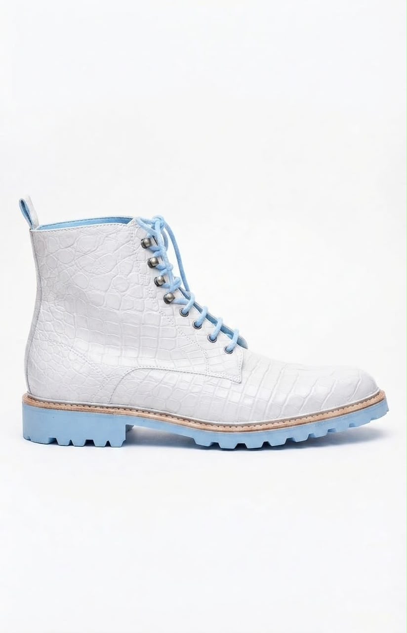 Premium White Leather Footwear with Contrast Lug Sole and Laces