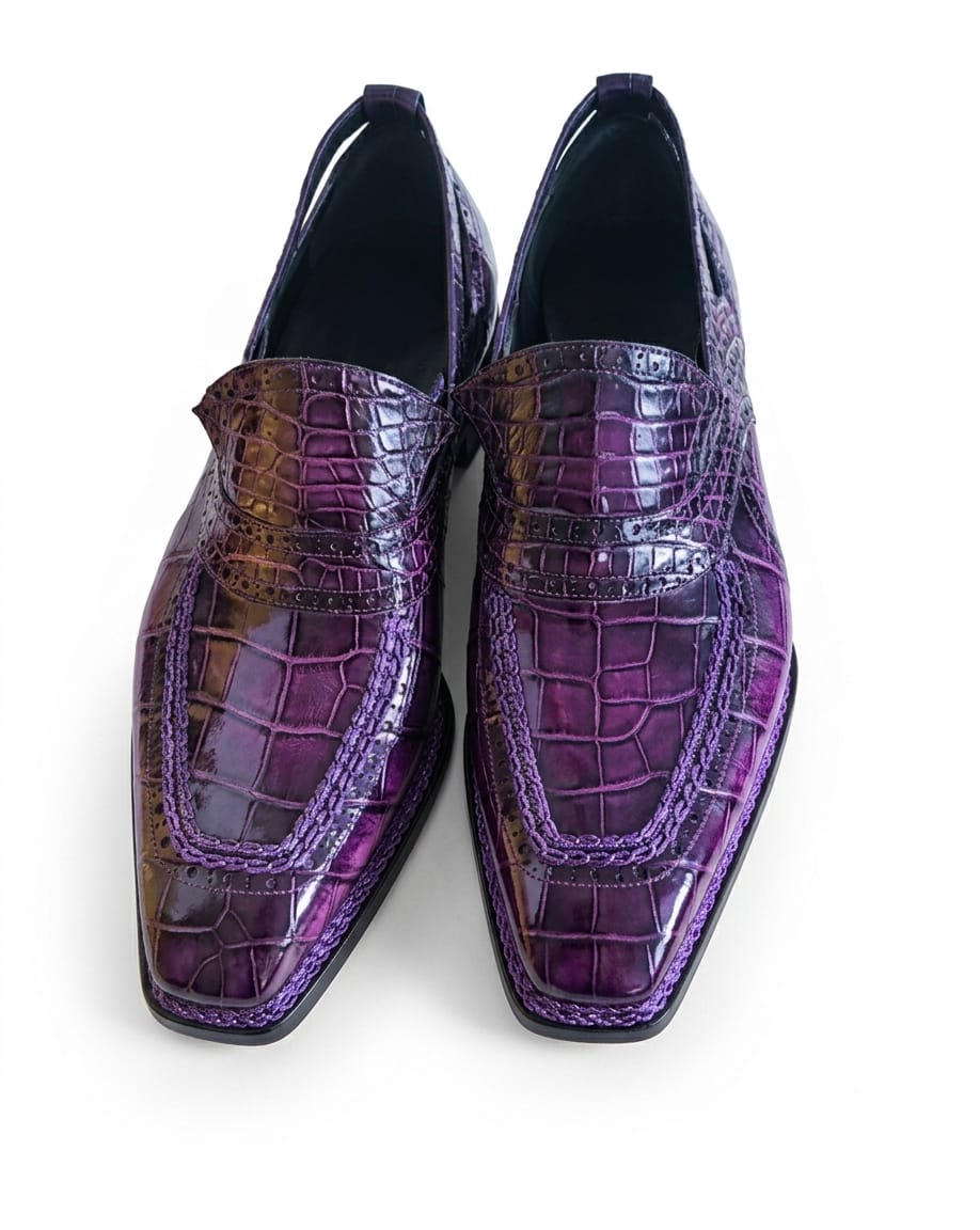 Hand-Dyed Purple Crocodile Leather Loafers