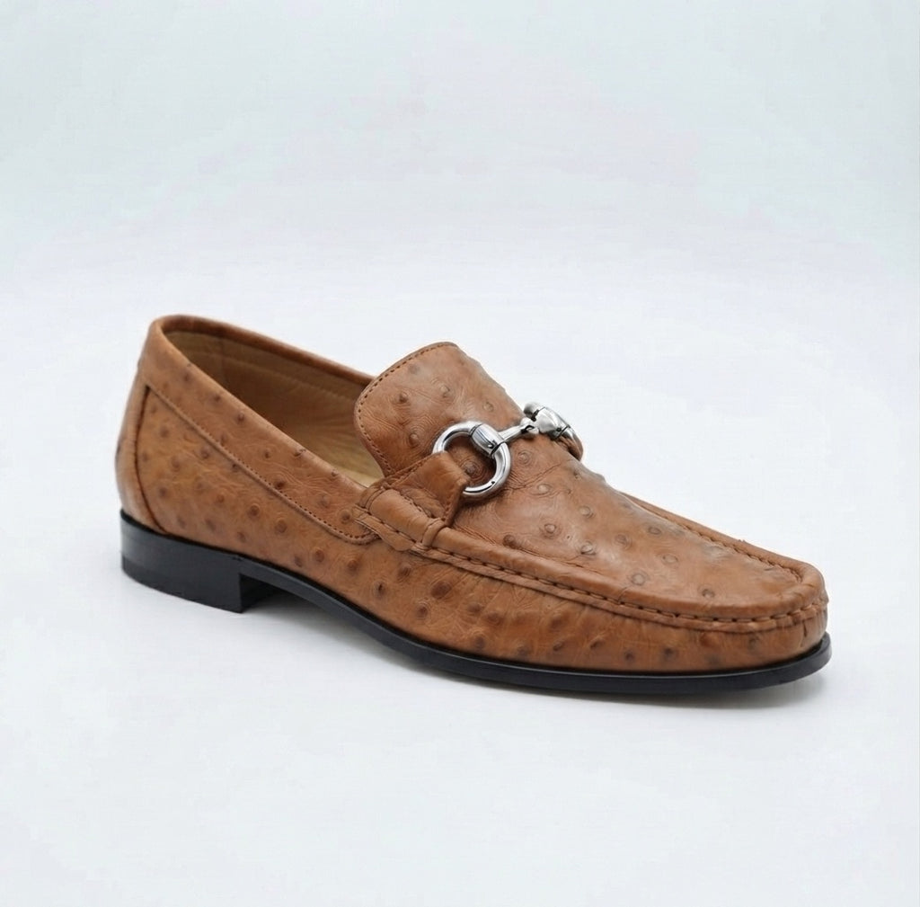 Tan Ostrich Leather Horsebit Loafers