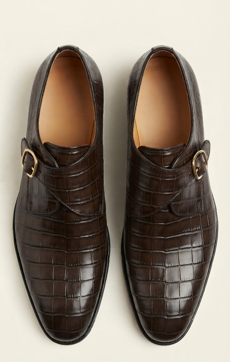Sophisticated Brown Alligator original Leather Monk Strap