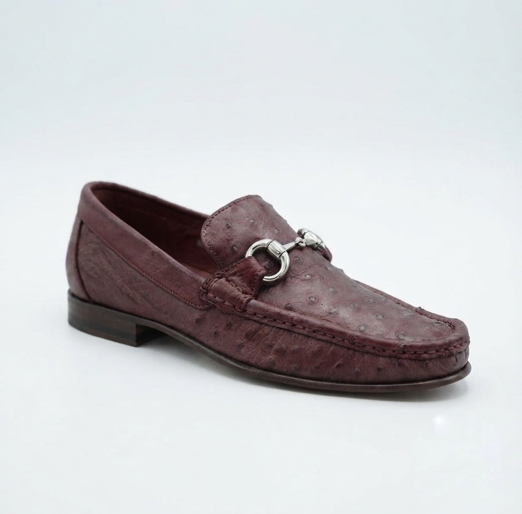 Burgundy Ostrich Leather Horsebit Loafers